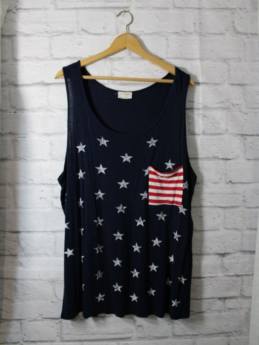 Free Kisses Plus 2X Navy Stars and Stripes Tank Top  4th of July Holiday Summer